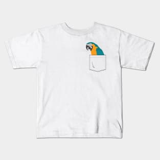 Blue and Gold Macaw Parrot In Your Front Pocket Kids T-Shirt